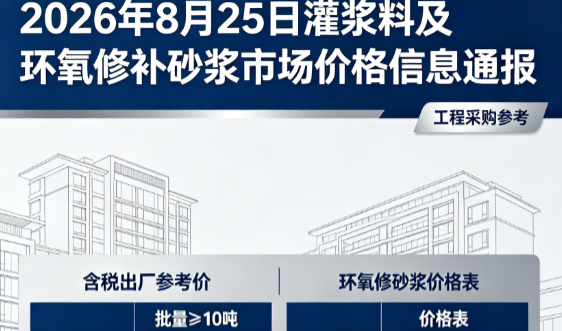 抚顺2026年8月25日灌浆料及环氧修补砂浆市场价格信息通报